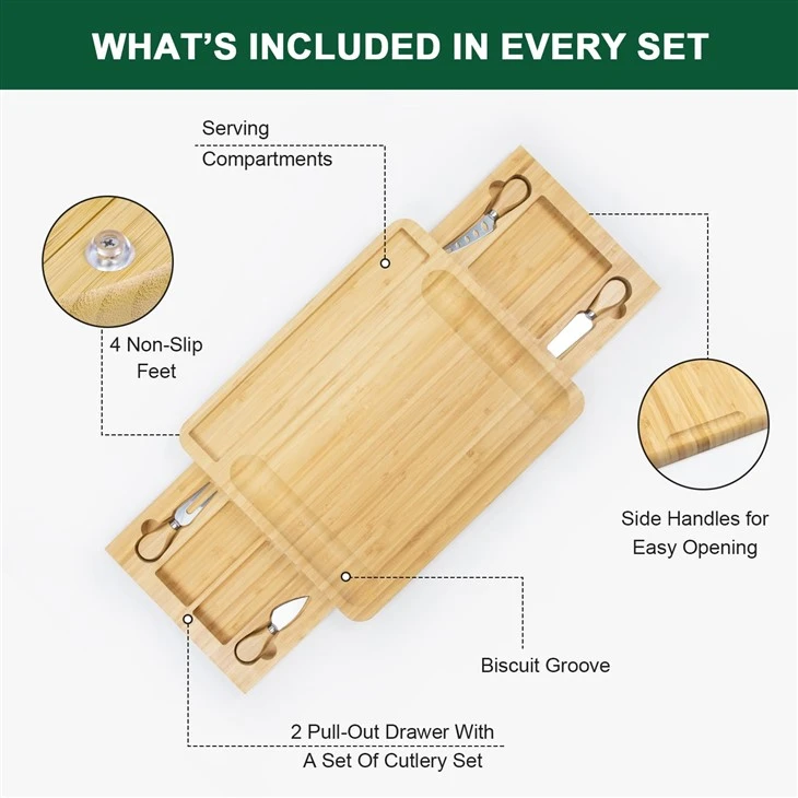 Bamboo Cheese Platter Set With 2 Drawers factory