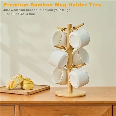 Bamboo Coffee Mug Tree With 6 Hooks