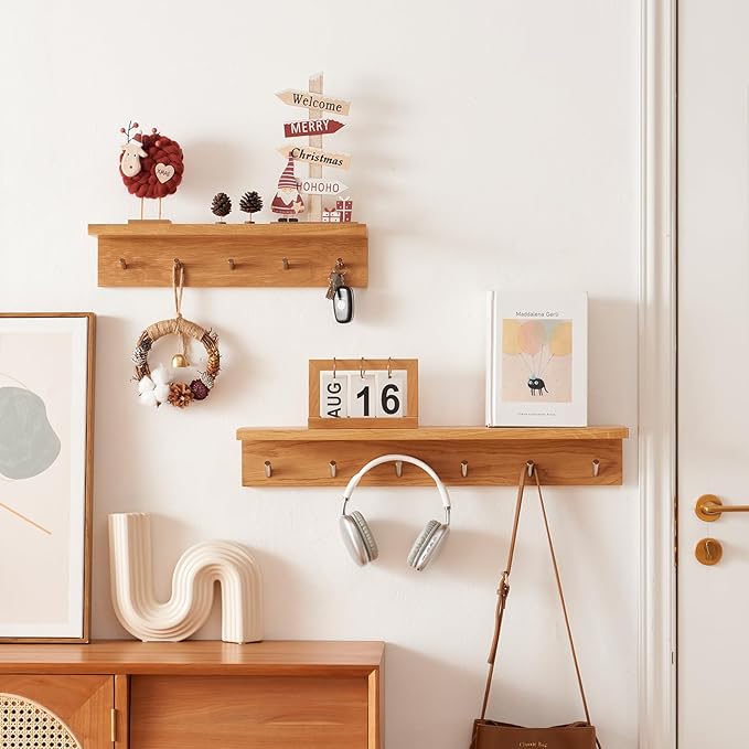 Oak Wood Coat Rack Wall Mount With Shelf 6 Oak Wood Coat Rack Wall Mount With Shelf 6