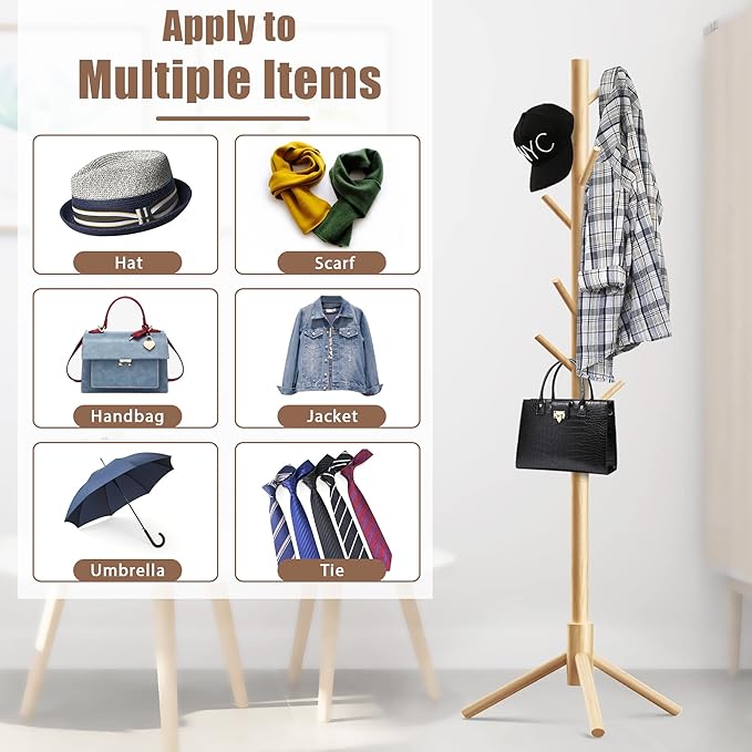 Wooden Coat Rack Stand with 8 Hooks 6 Wooden Coat Rack Stand with 8 Hooks 6