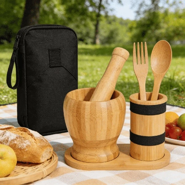 Bamboo Mortar and Pestle Set 5 Bamboo Mortar and Pestle Set 5